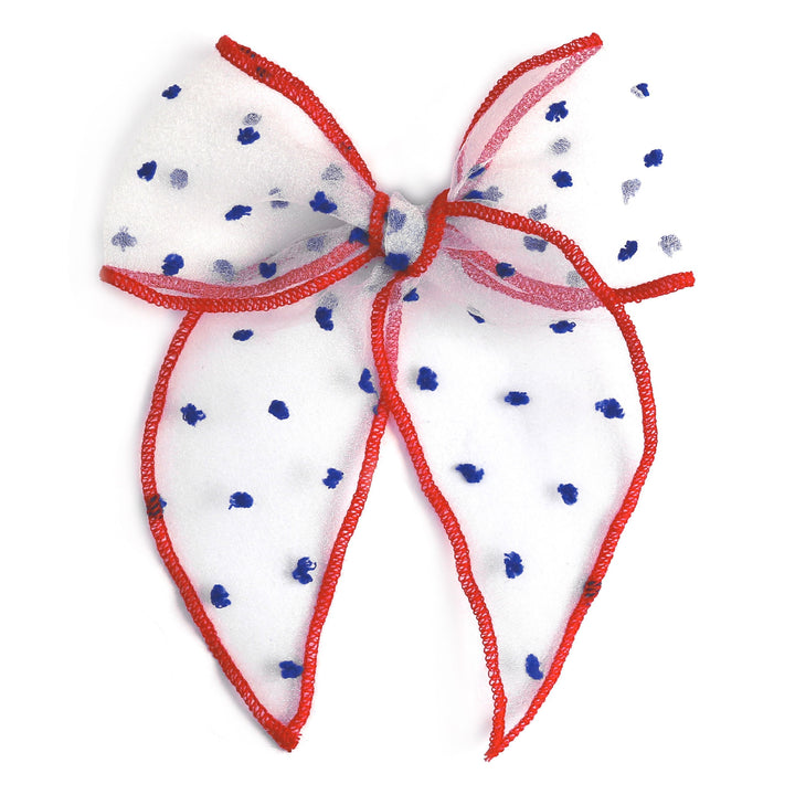 red, white and blue sheer dot 4th of july hair bow for girls