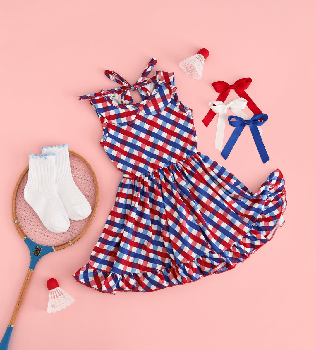 Girls' 4th of July Gingham Twirl Dress Little Stocking Company Girls' 4th of July Gingham Twirl Dress Little Stocking Company