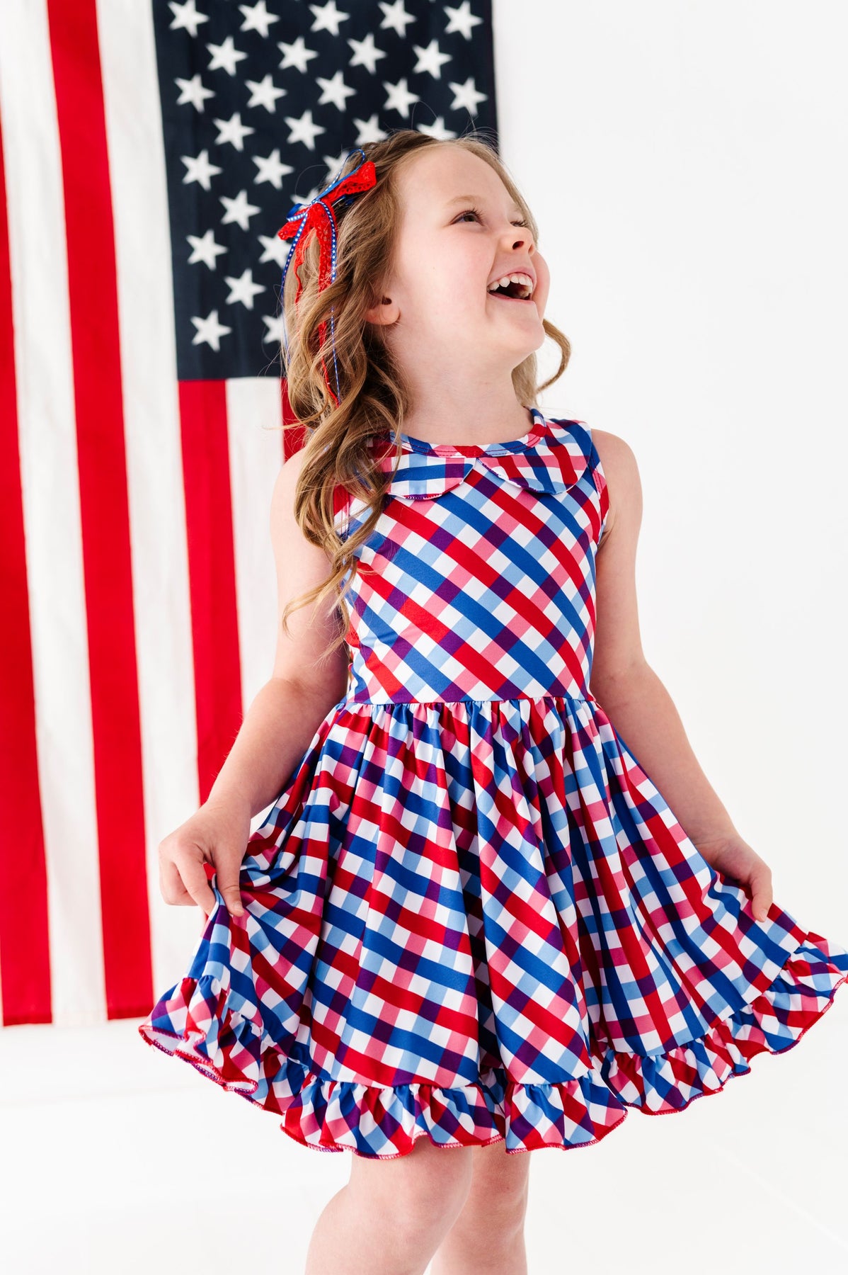 red white and blue dress Girls' 4th of July Gingham Twirl Dress 6