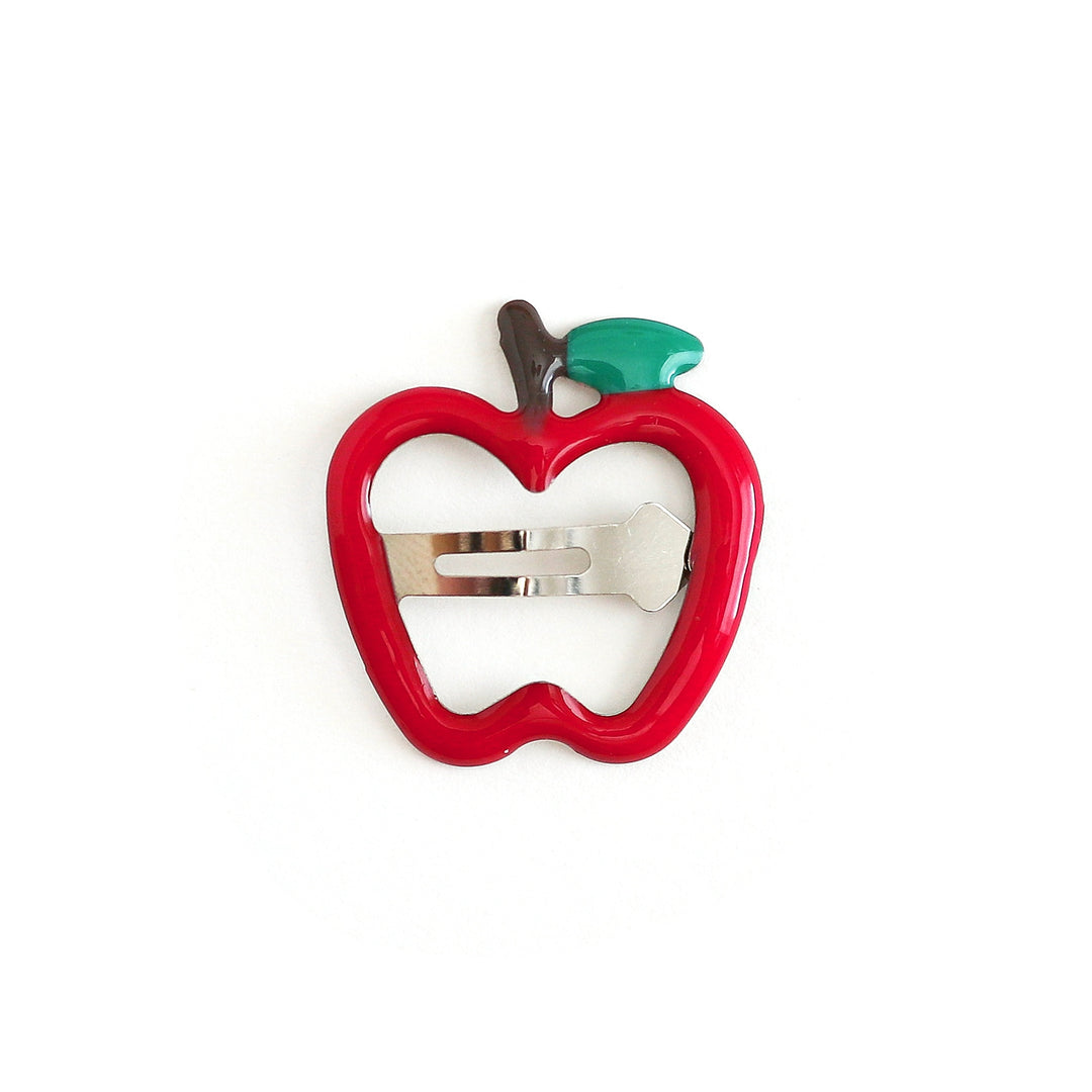 girl's red apple barrette snap clip for apple picking and back to school outfits