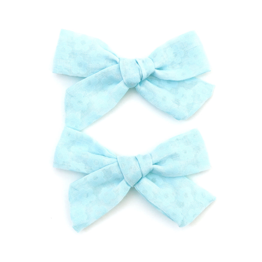 sheer aqua blue floral pigtail hair bows