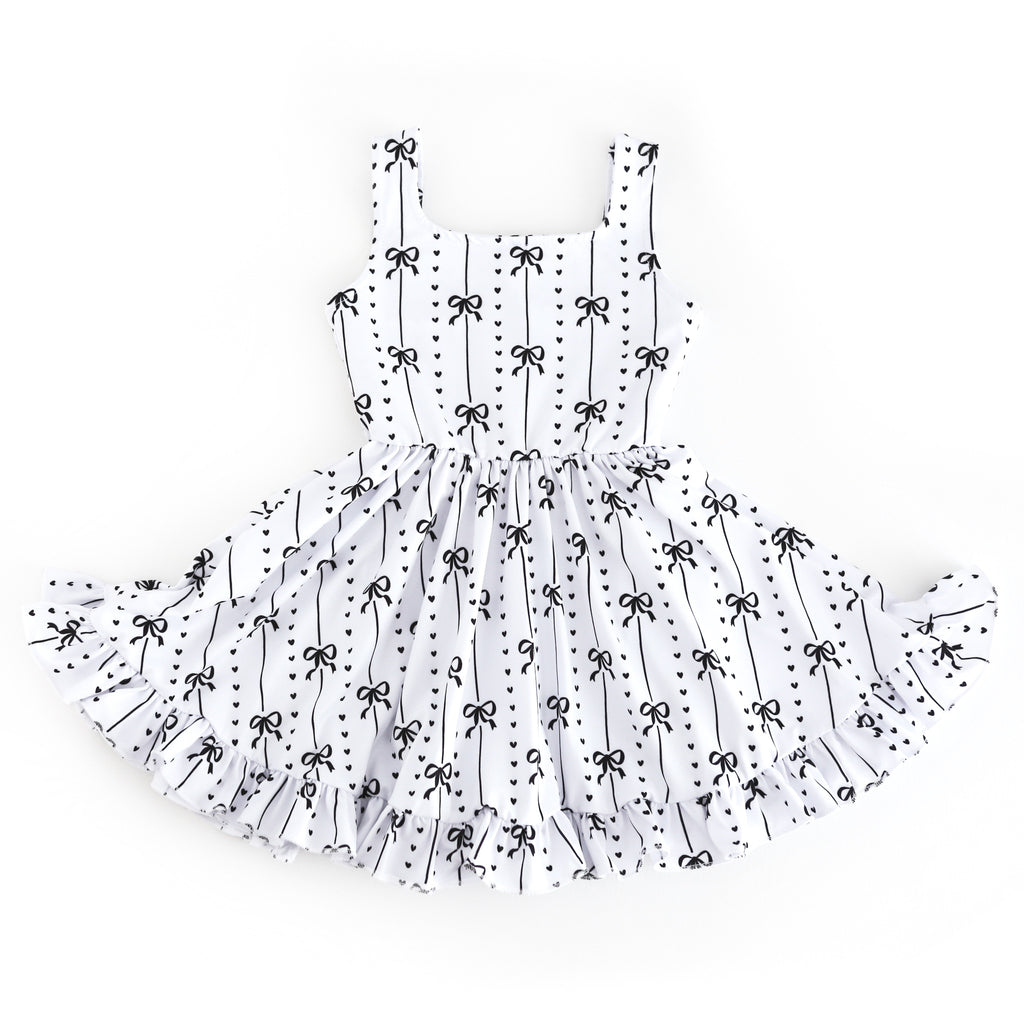 Girls' monochrome bow print sleeveless summer twirl dress 5