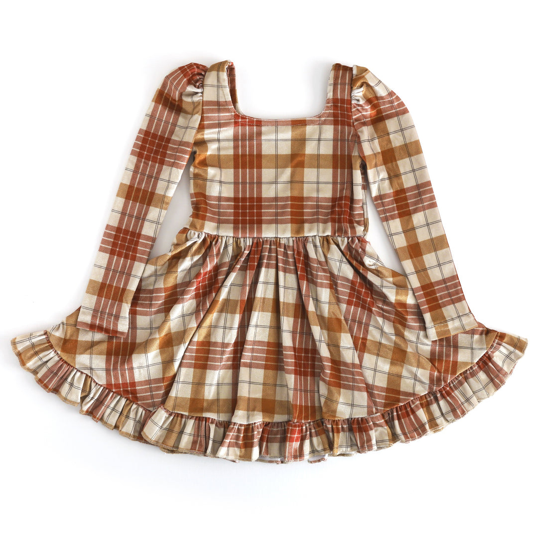 vanilla base fall plaid velvet twirl dress for girls