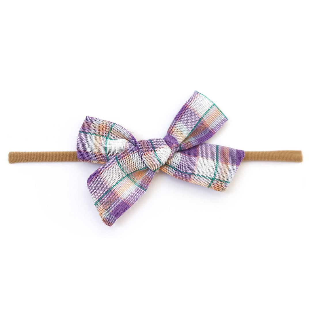 spring purple plaid baby bow on nylon