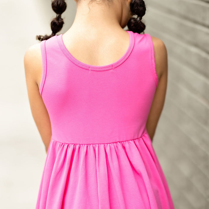 back scoop detail of girls hot pink summer tank dress