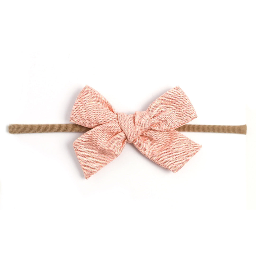 ballet pink linen baby bow