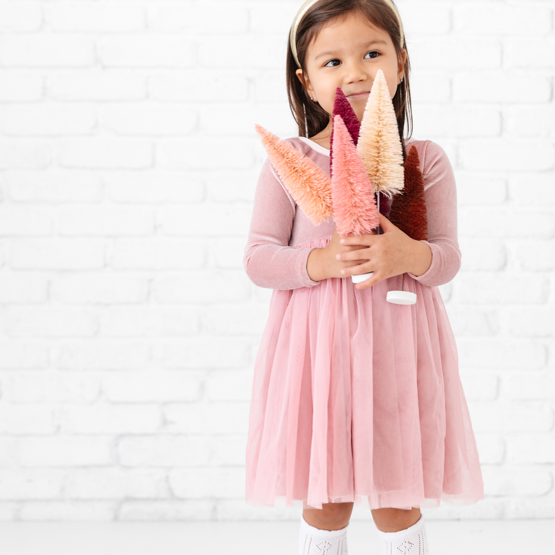 girls pink fancy party dress with velvet and tulle