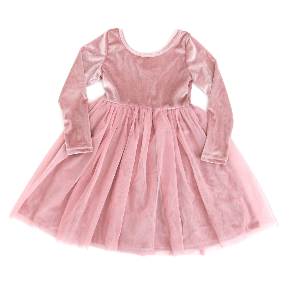 little girls fancy occasion dress for Christmas and winter parties in soft pink velvet with tulle skirt