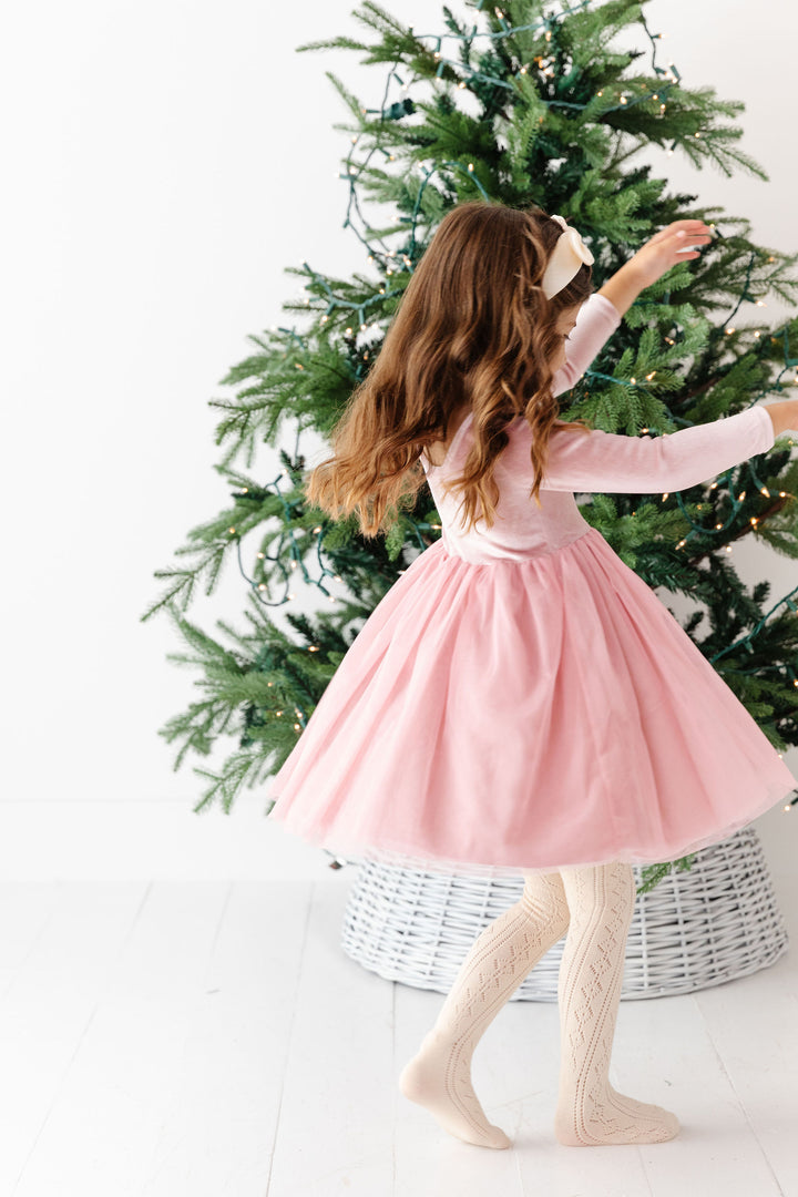 girls pink velvet and tulle twirl dress