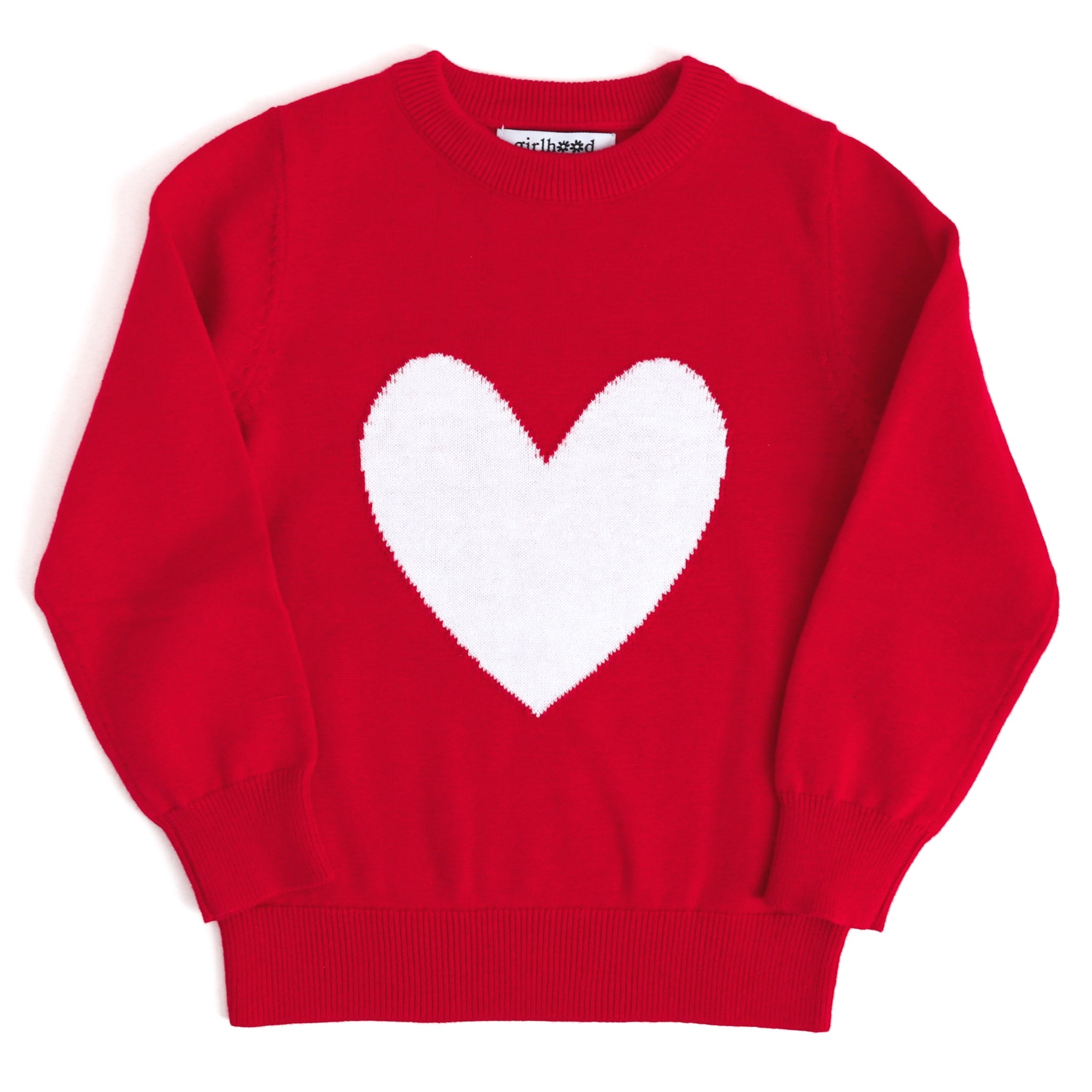 girls valentine's day pullover sweater red with white heart