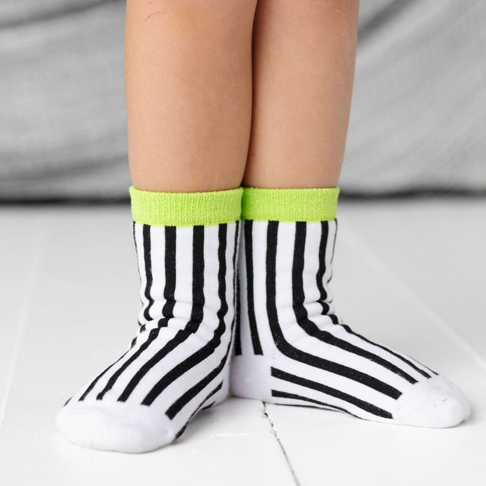 beetlejuice stripe midi socks with sparkle lime trim