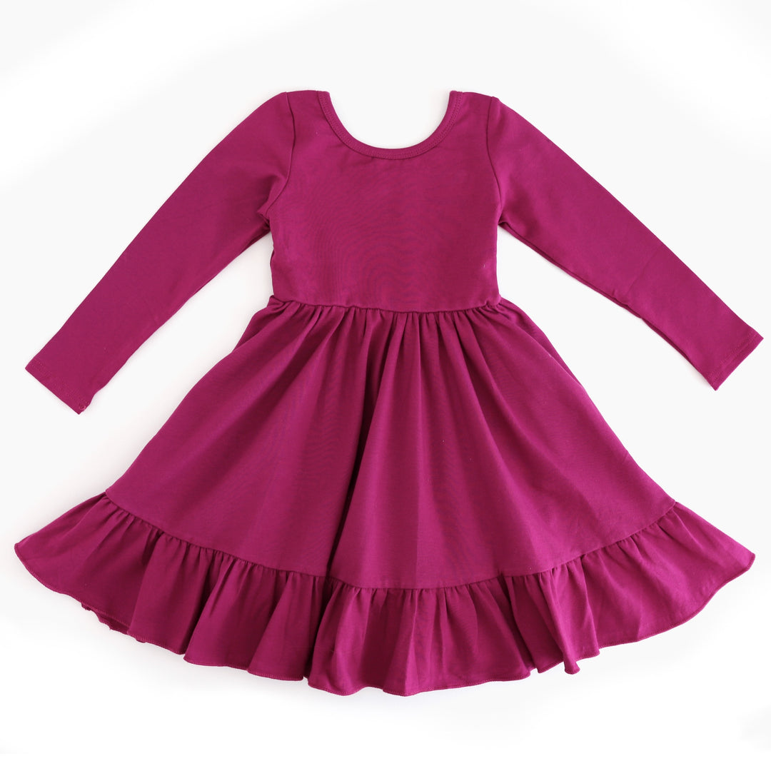 Girls' Long Sleeve Cotton Twirl Dress - Berry Pink Little Stocking Company Girls' Long Sleeve Cotton Twirl Dress - Berry Pink Little Stocking Company