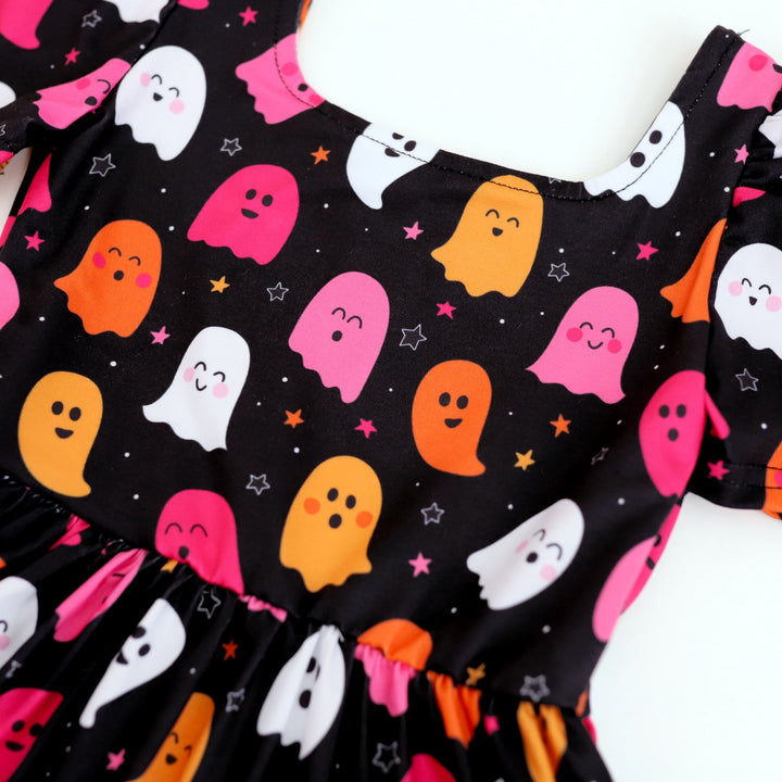 girls' black and pink ghost print halloween dress