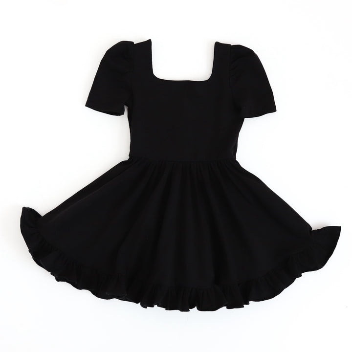 girls' cotton square neck mod twirl dress in black