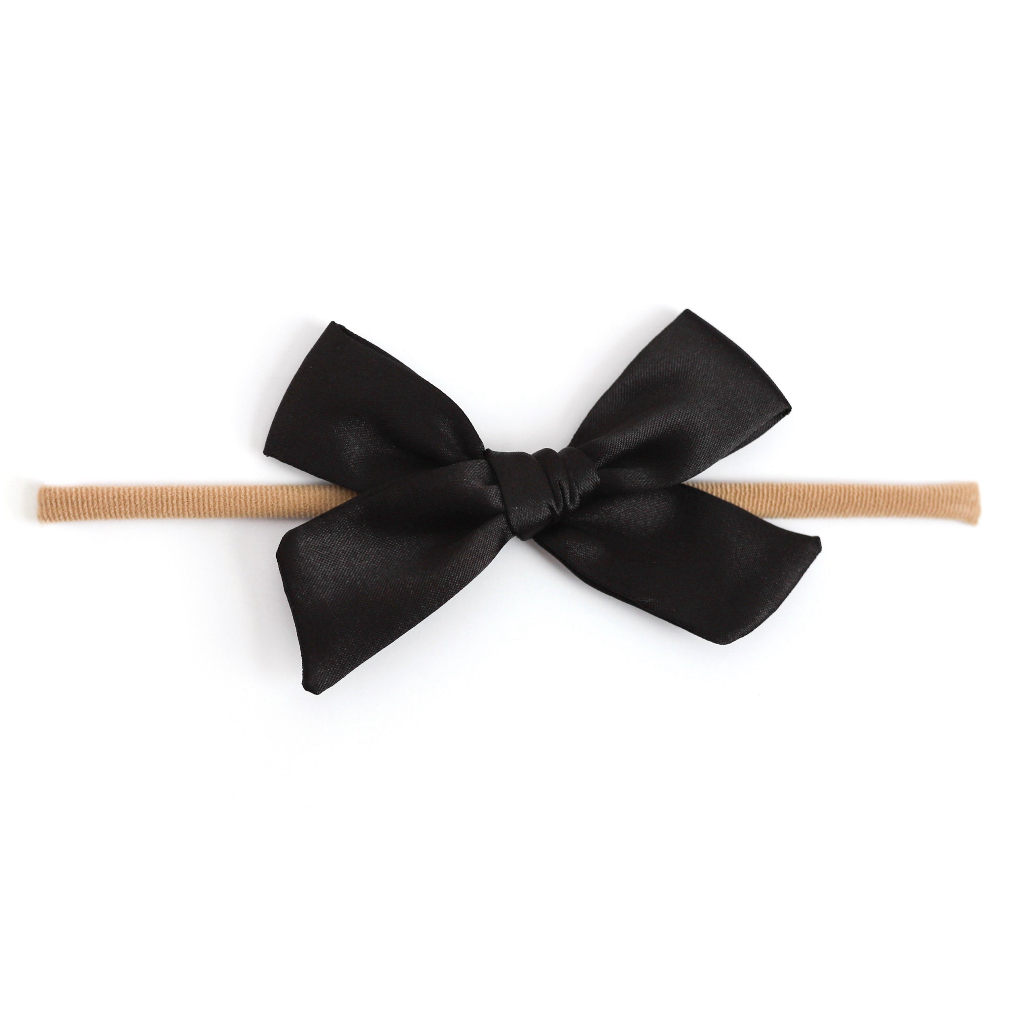 black satin baby hair bow on nylon band