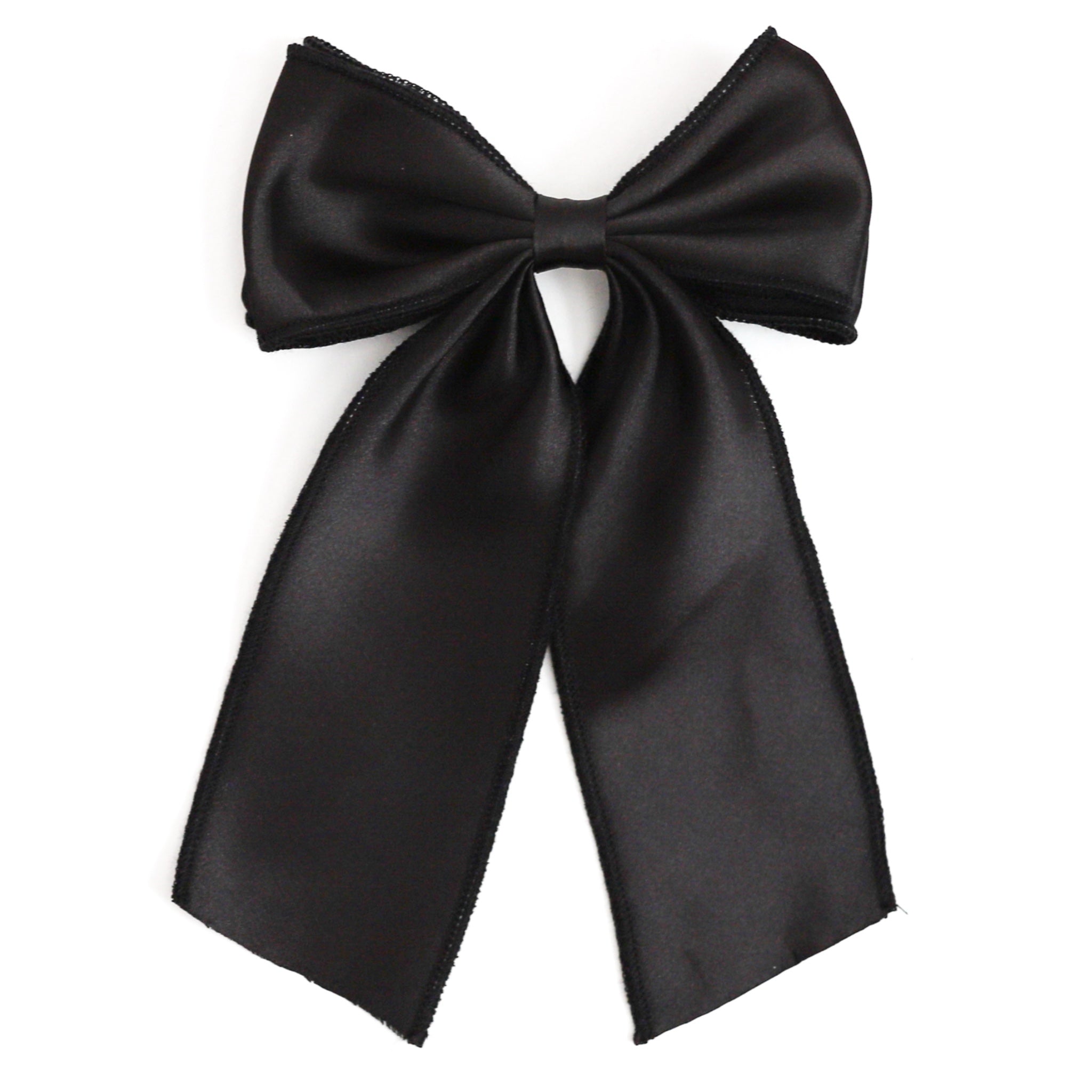 long black satin hair bow on clip for girl