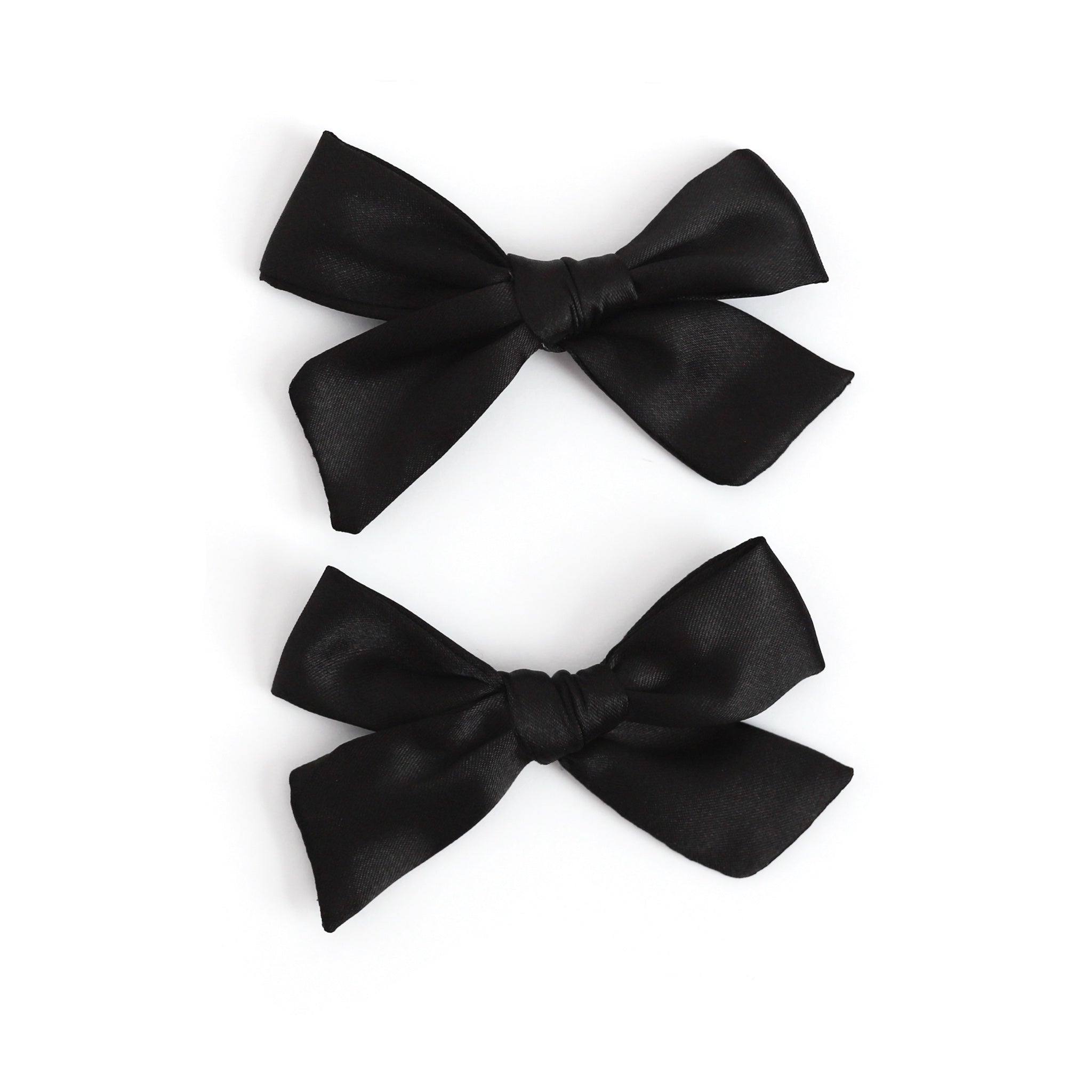 little girls solid black satin holiday pigtail bow set