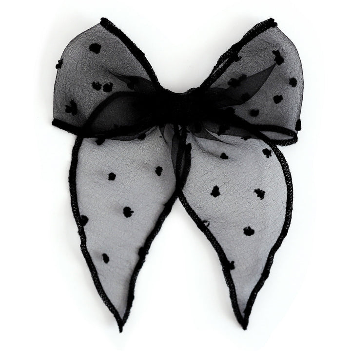 girls' sheer dot hair bow in black