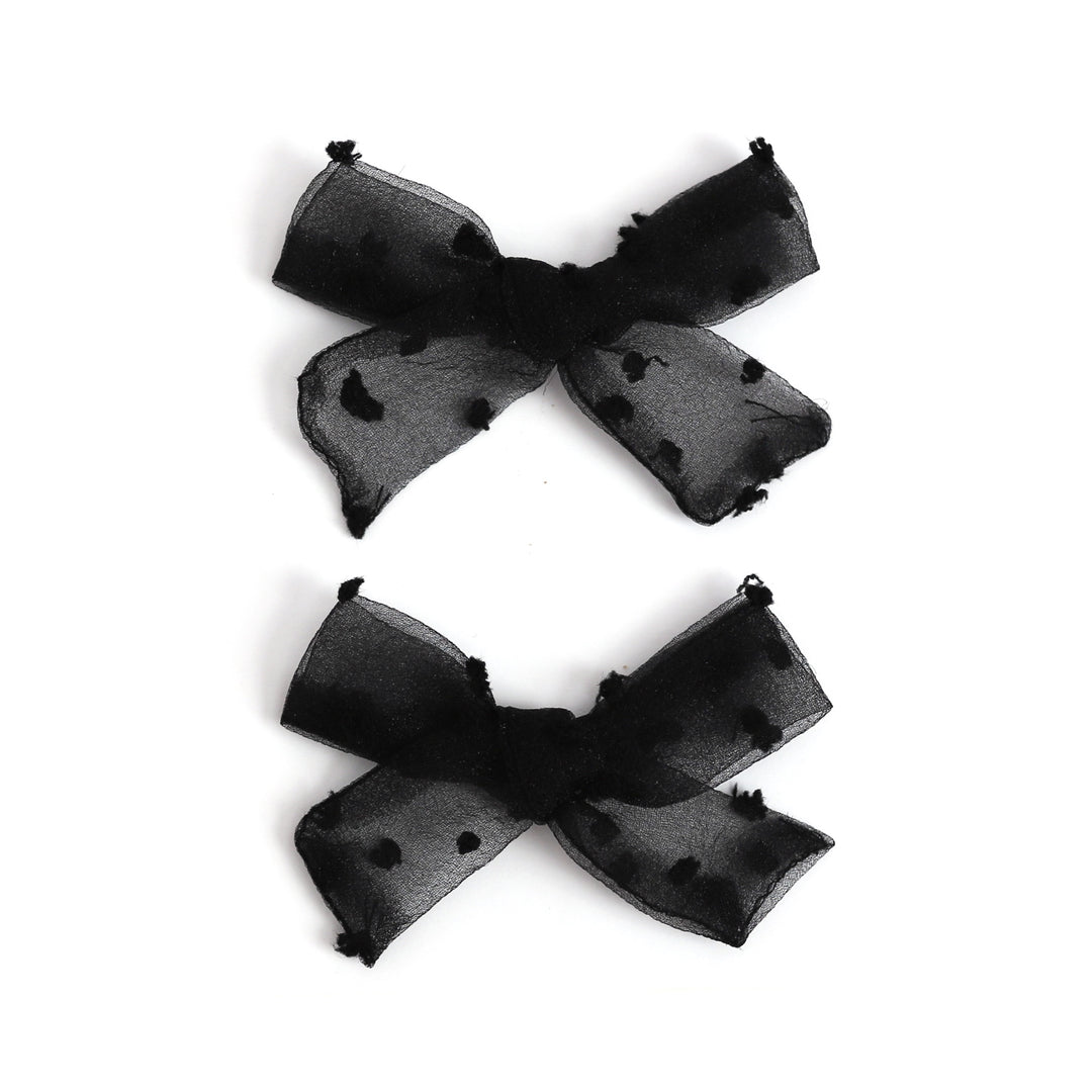 girls' sheer black dot pigtail clips