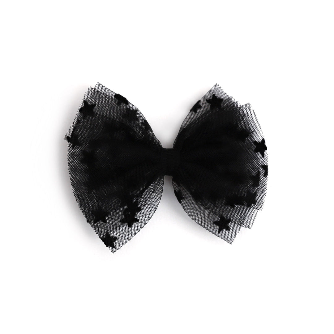 girls' tutu mesh bow clip in sheer black stars