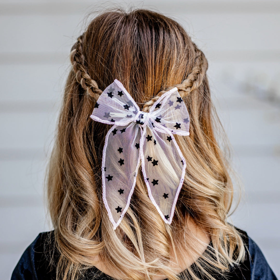 Party Girl Bow - Sheer Stars, Lavender Trim