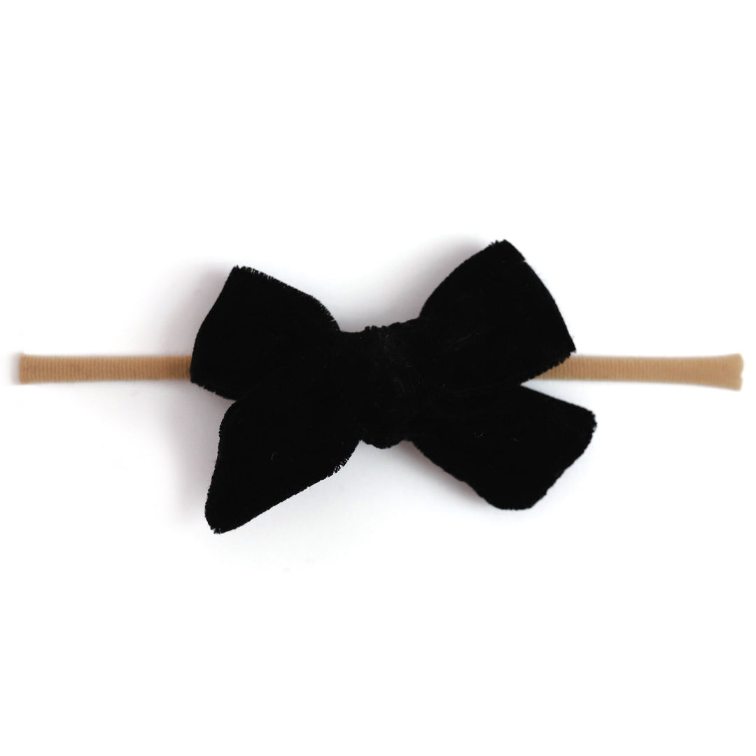 black velvet baby bow on nylon headband