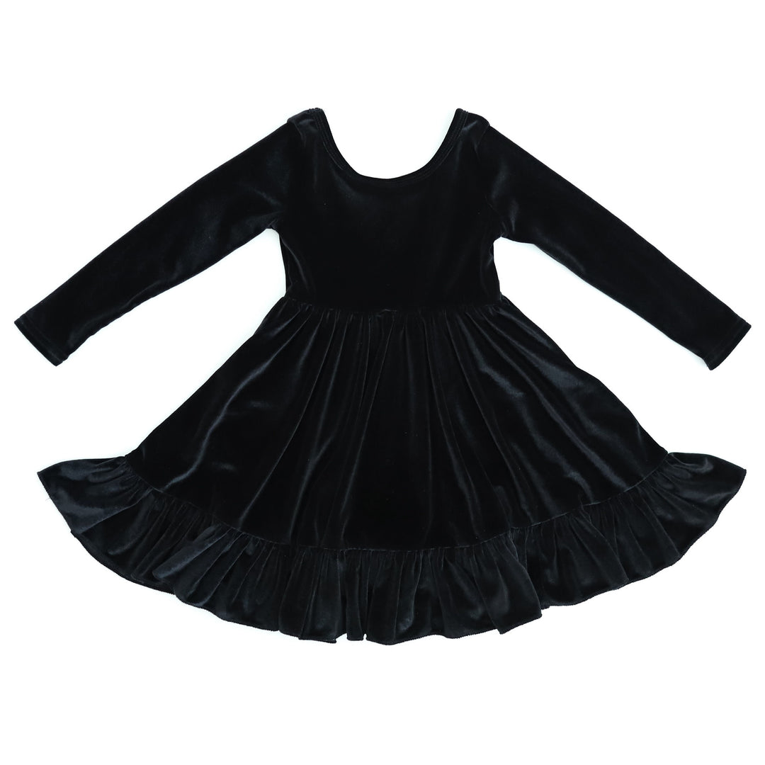 girls' long sleeve black velvet dress