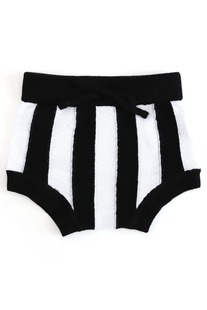 cotton knit sweater bloomers with black and white stripes and faux drawstring for baby&