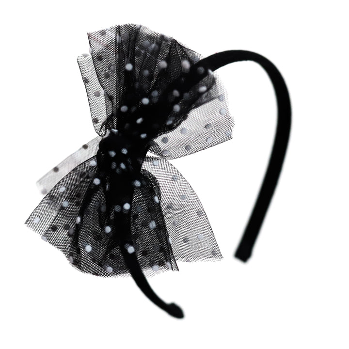 girls black and white dot sheer tutu headband