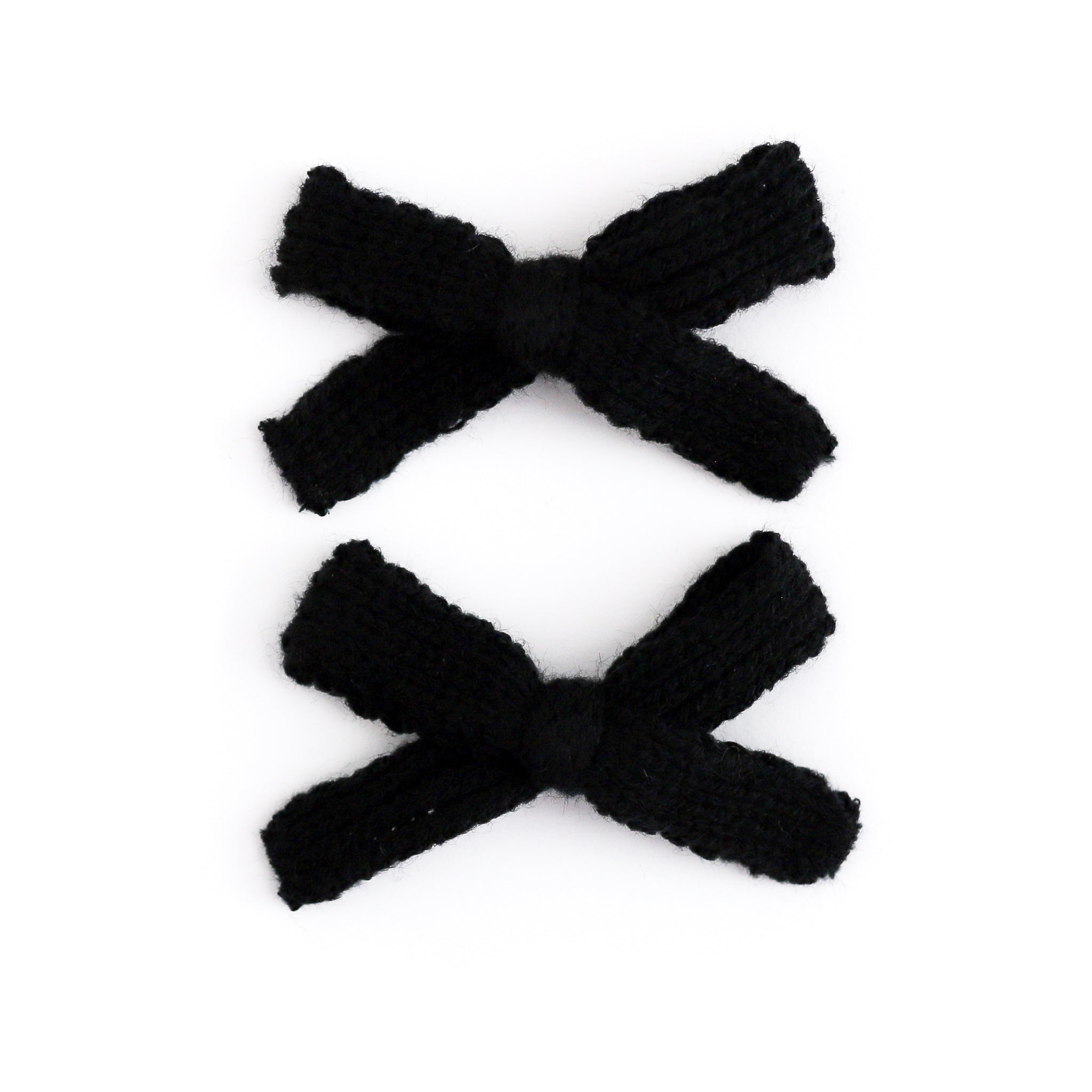 girls' black yarn knit pigtails bows for fall and Halloween on clips
