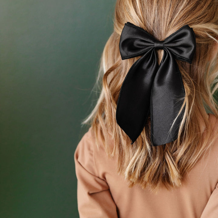 black satin hair bow for girls