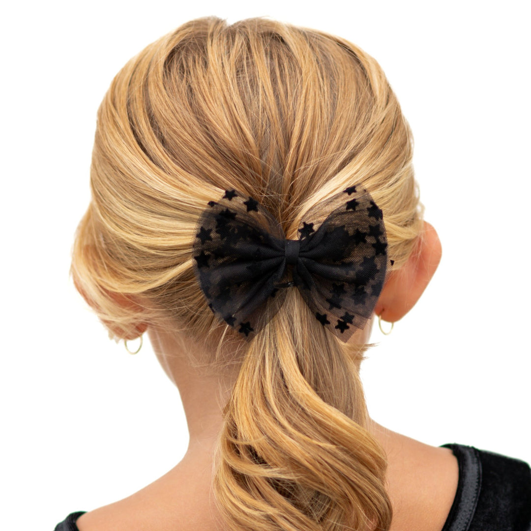 Tutu Bow Clip - Sheer Black Stars