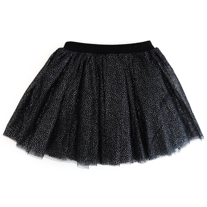 girl's black tulle skirt with sparkly dots and built in black shorts for Halloween mix and match
