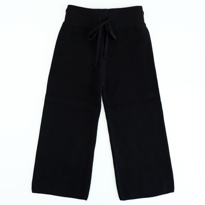 black cotton knit sweater pants with functional drawstring waistband for Halloween mix and match