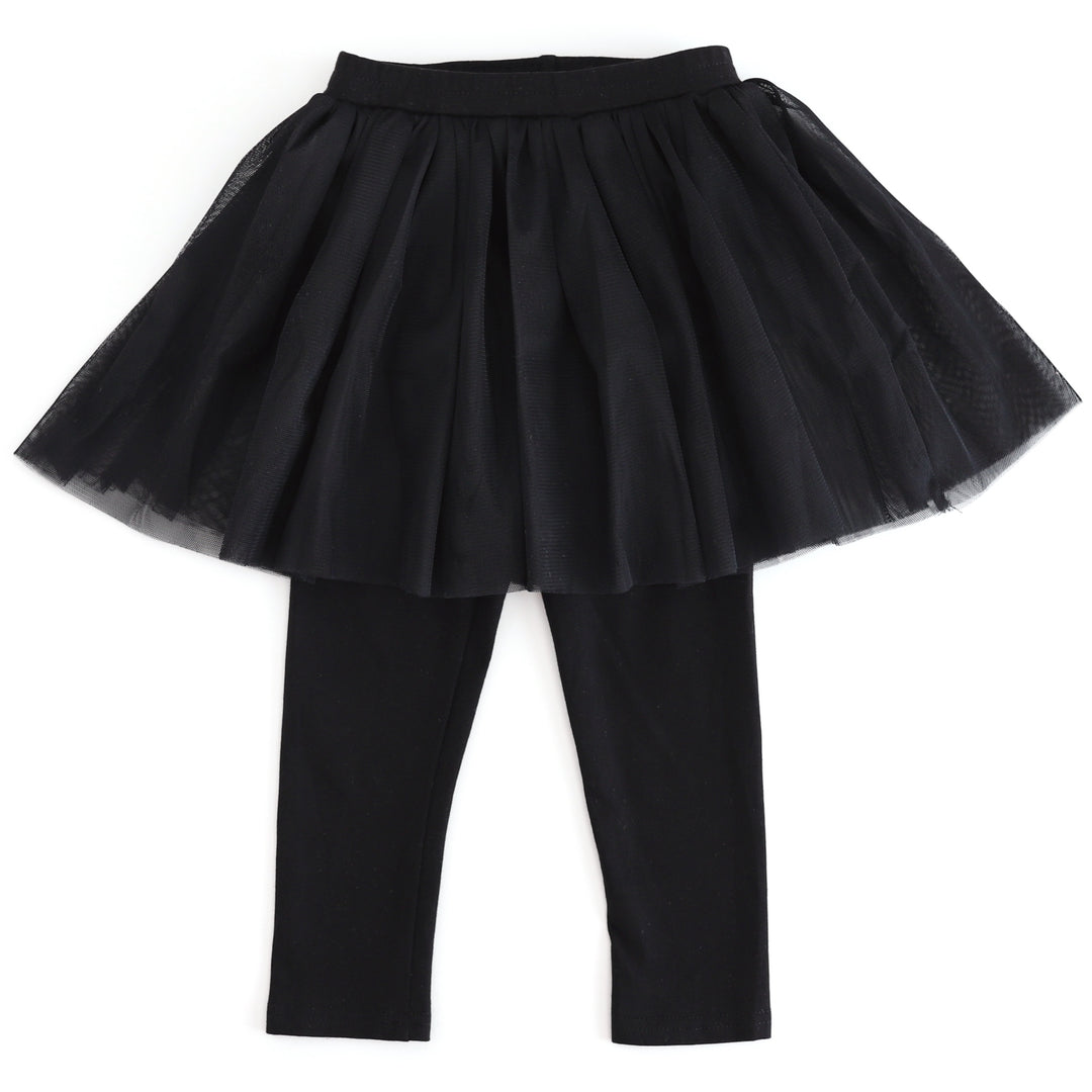 girls' black tulle skirt with attached stretchy cotton leggings for Halloween