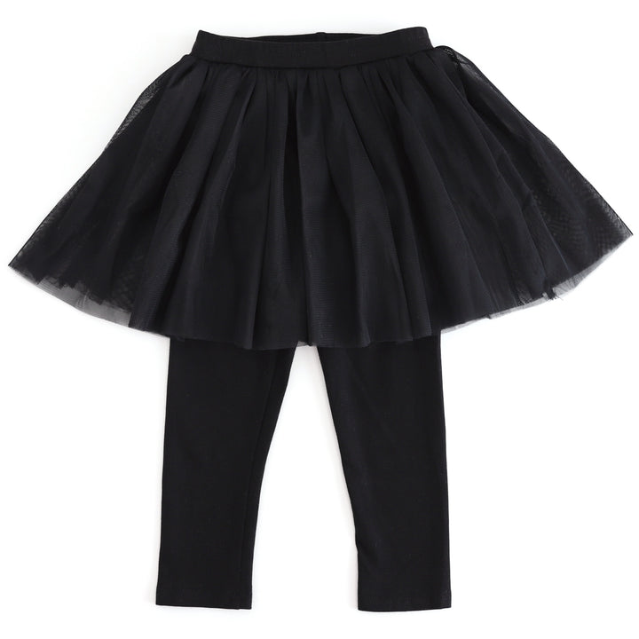 girls' black tulle skirt with attached stretchy cotton leggings for Halloween
