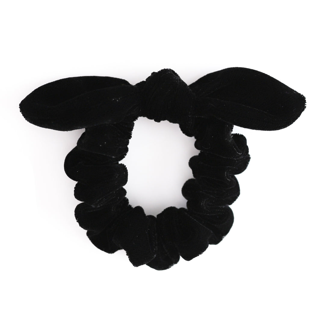 girl's black velvet scrunchie with knotted bow