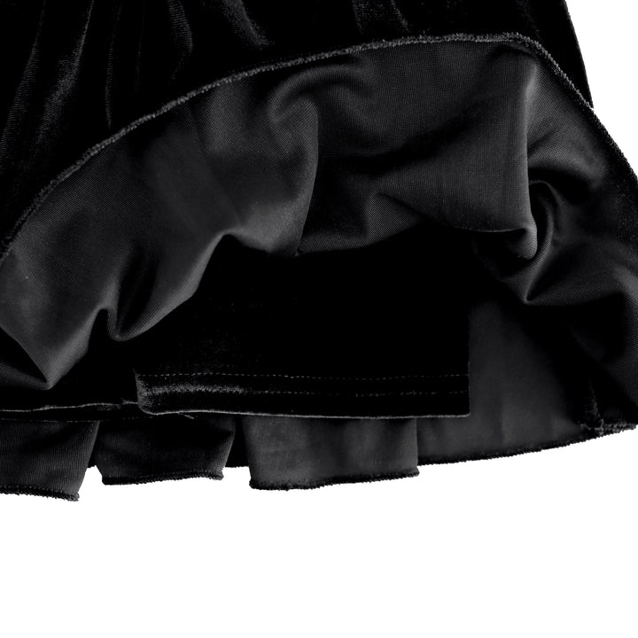 detail photo of built in black stretchy velvet shorts attached to velvet skort for Halloween
