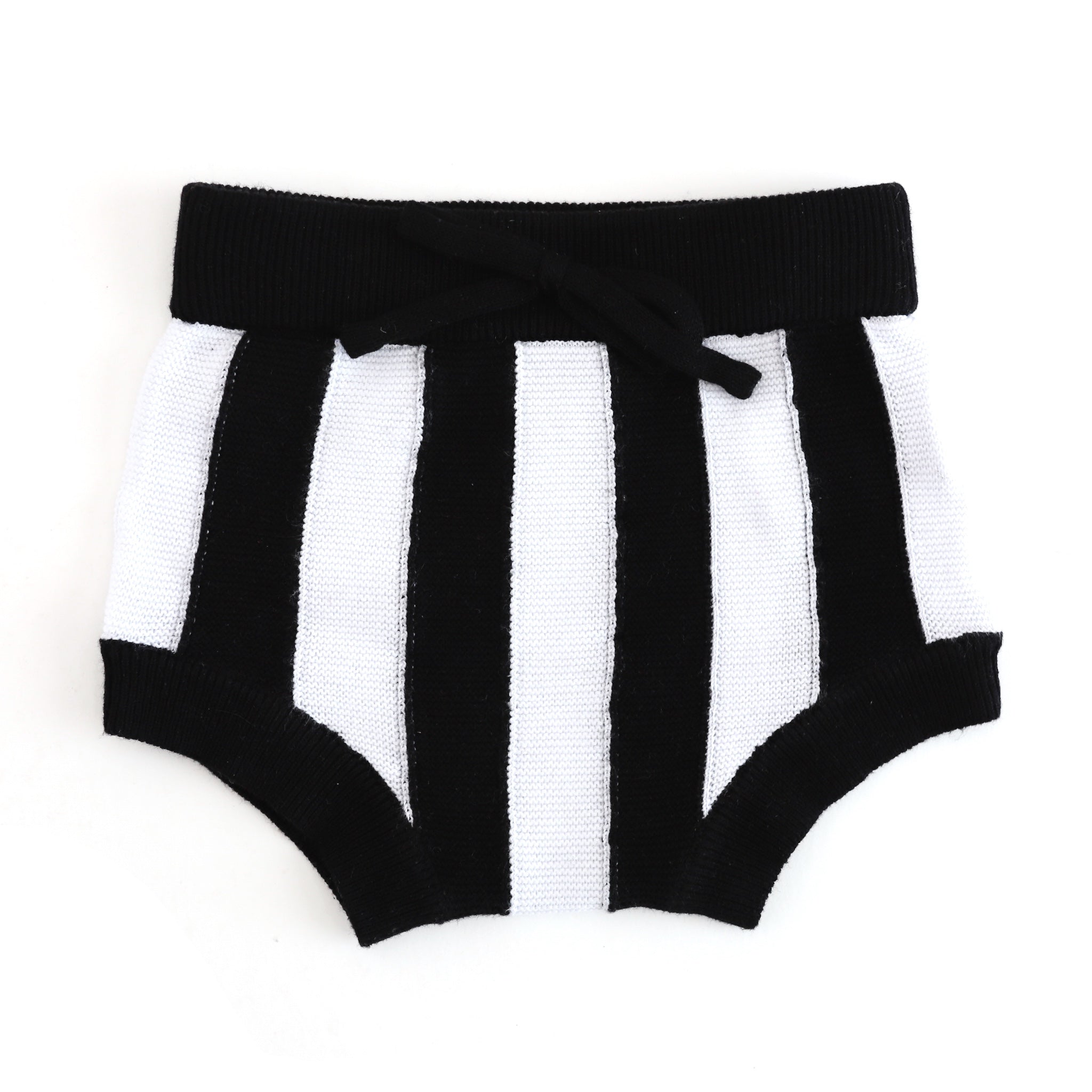 cotton knit sweater bloomers with black and white stripes and faux drawstring for baby's first Halloween