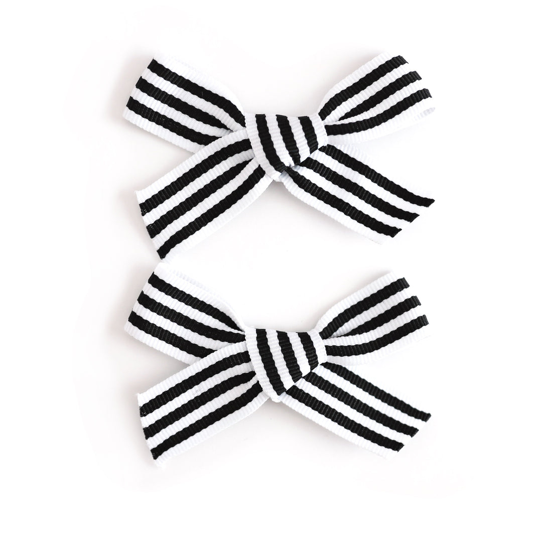 girls' black and white striped ribbon bows on pigtail clips to match Halloween outfits