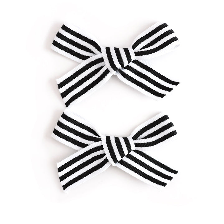 girls' black and white striped ribbon bows on pigtail clips to match Halloween outfits