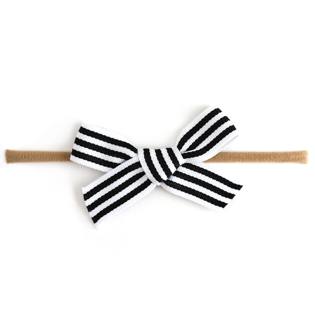 baby girl's black and white striped ribbon bow on nylon headband to match Halloween Collection