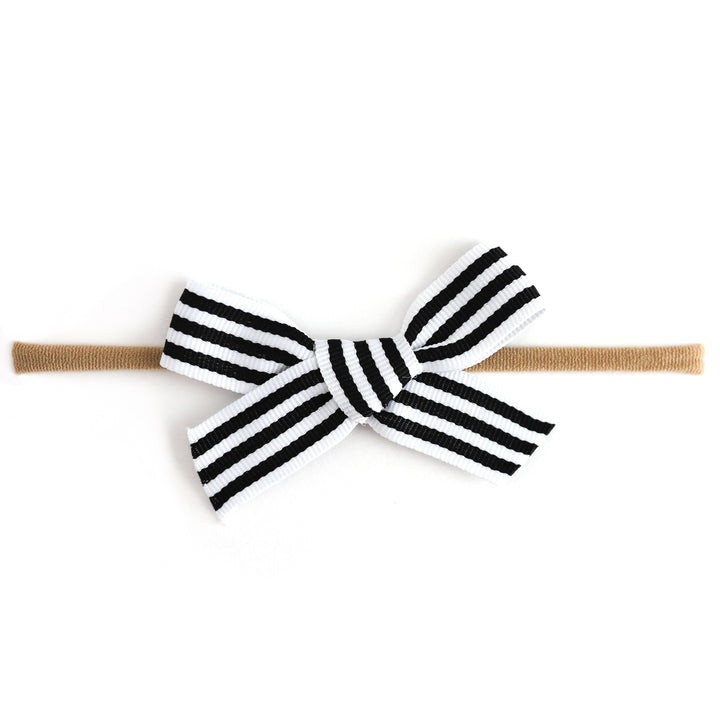 baby girl's black and white striped ribbon bow on nylon headband to match Halloween Collection