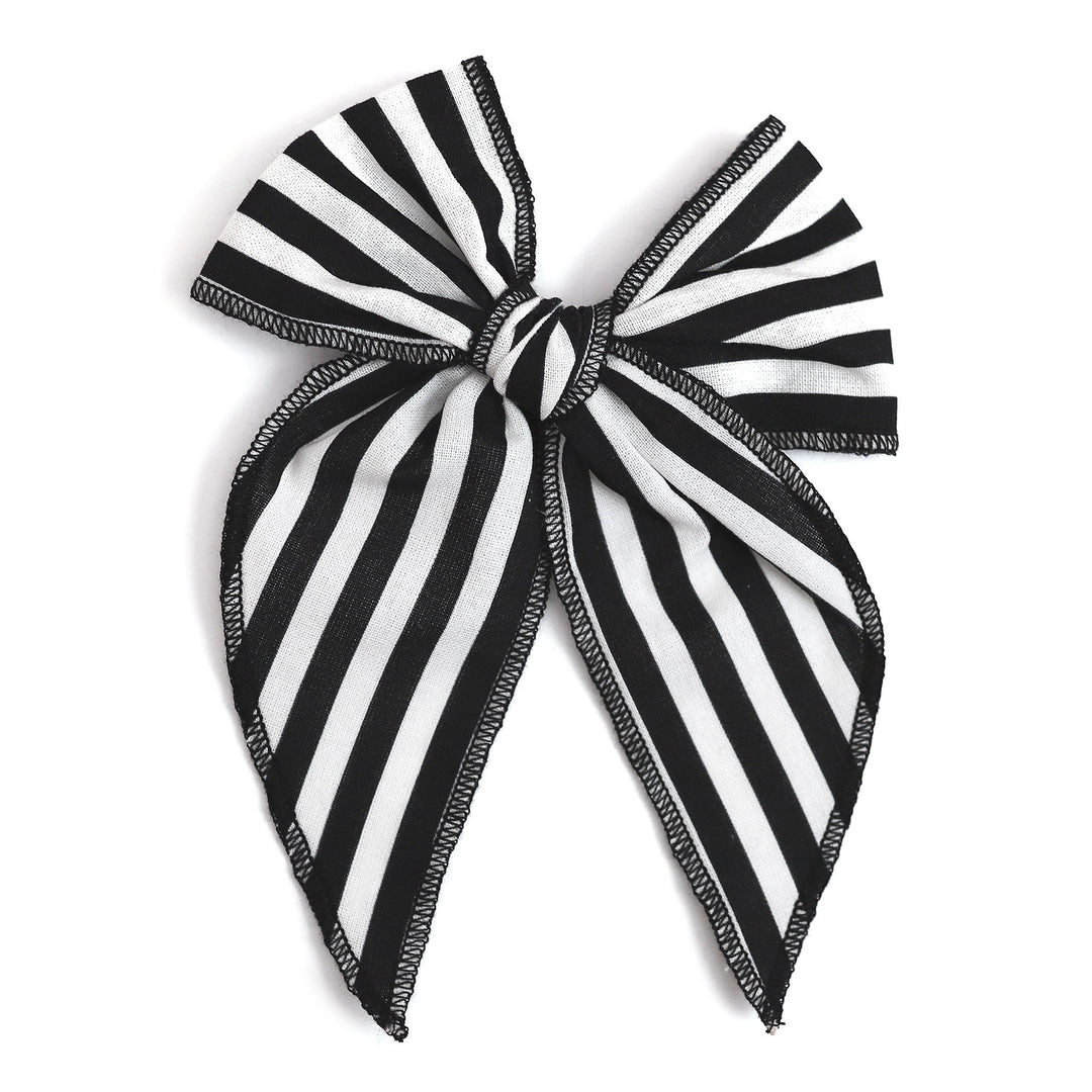 black and white vertical stripe girls halloween hair bow