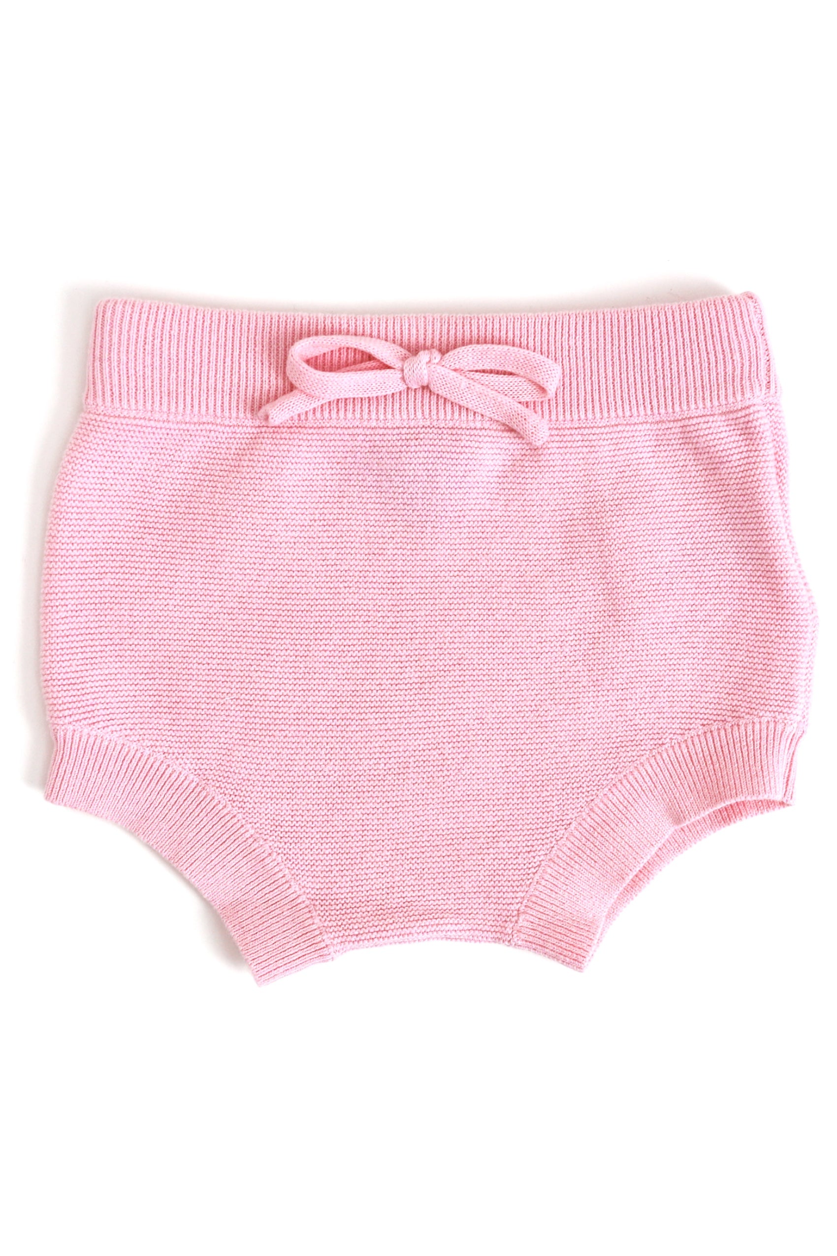 baby girls sweater knit bloomers with faux tie in light pink