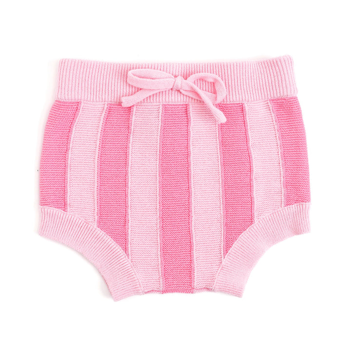 girls striped pink knit bloomers with bow