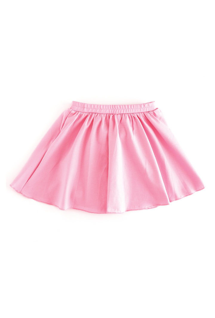 girls cotton blend pink skort with elastic waistband to pair with back to school and christmas sweaters