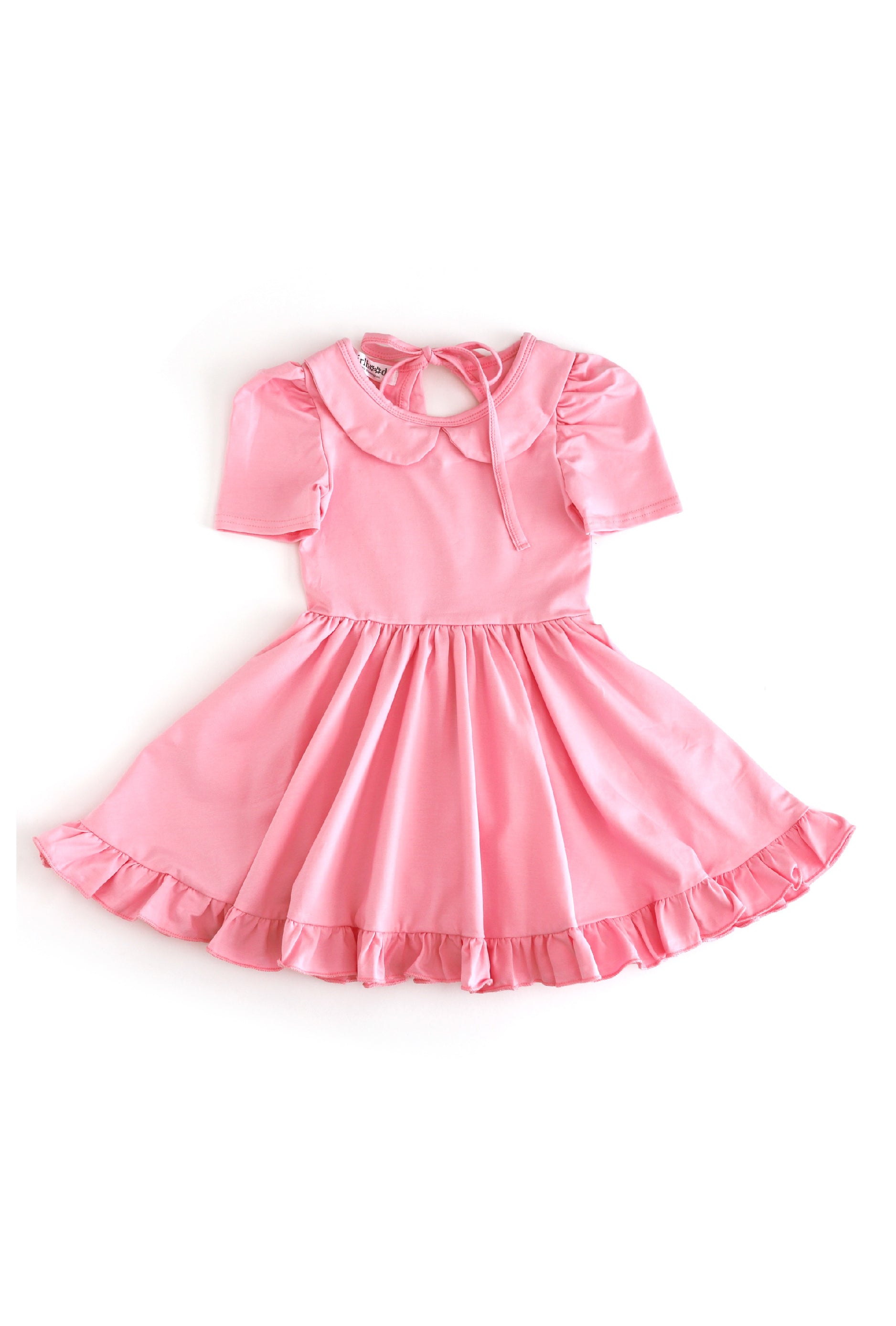 girl's collared, short sleeve cotton blend twirl dress in blossom pink for back to school and christmas