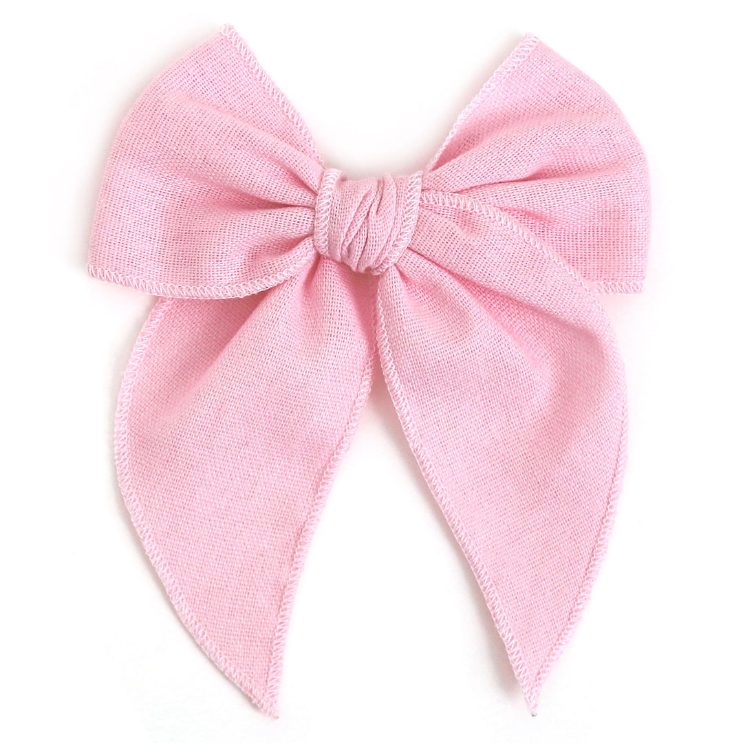 light blossom pink linen hair bow on clip