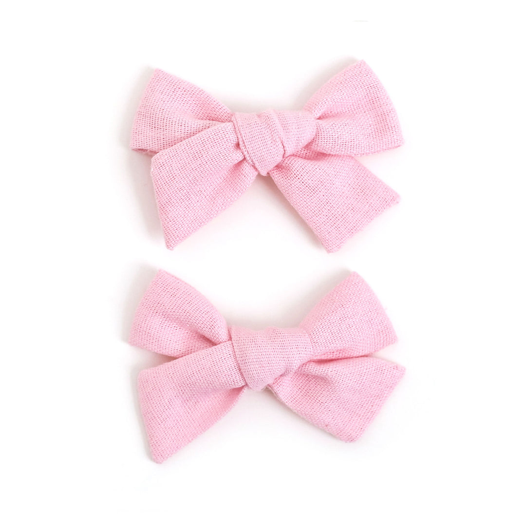 light blossom pink linen pigtail bows